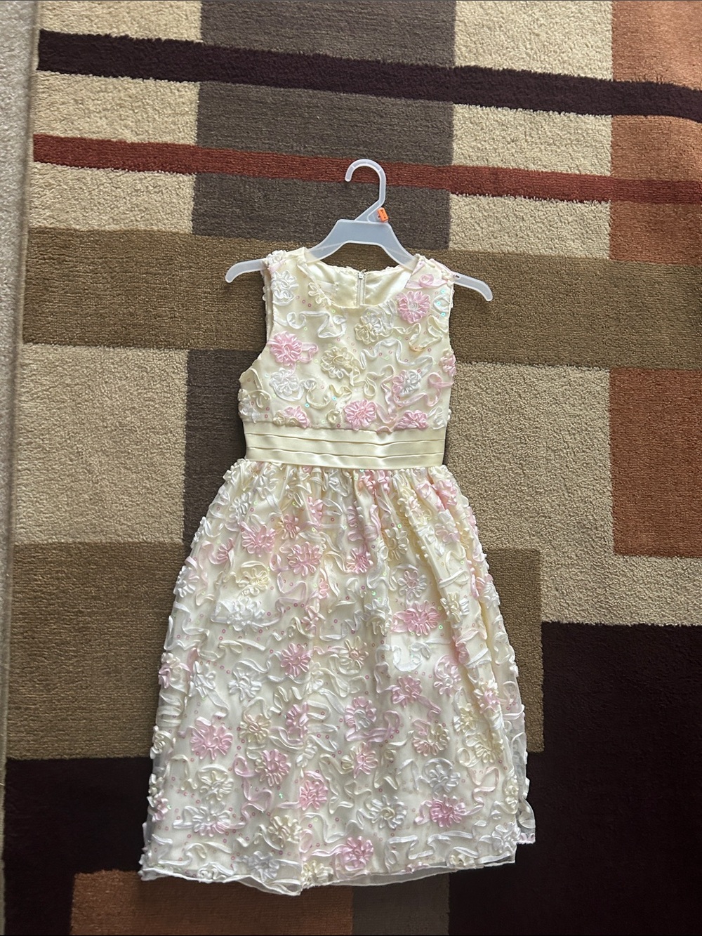 American Princess Ivory Dress with Pale Pink Floral Appliqués